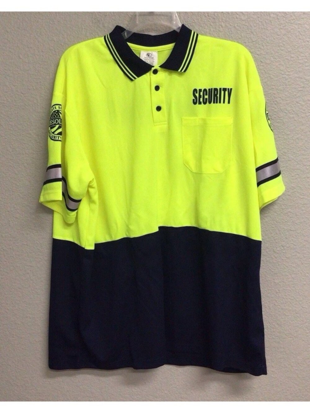 First Class Security Yellow Neon Polyester Polo Shirt with Reflective Stripes